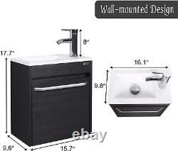 16 Ensemble de meuble-lavabo noir pour salle de bain monté au mur avec ensemble de meuble-lavabo blanc