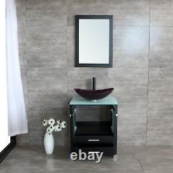24 Pouces Salle De Bain Moderne Vanity Cabinet Évier En Verre Pétoncle Avec Ensemble Mirror