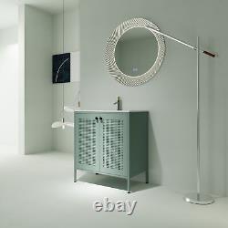 30 Moderne Cabinet de vanité de salle de bain en acier autonome avec lavabo encastré, couleur verte.
