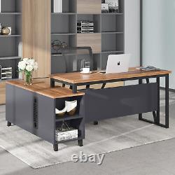 55 Executive Desk And Lateral File Cabinet Set, L Shaped Desk For Home Office