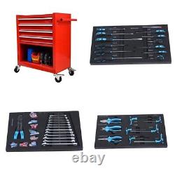 Armoire à outils roulante avec 4 tiroirs de rangement et ensemble d'outils complet, idéale pour le garage.
