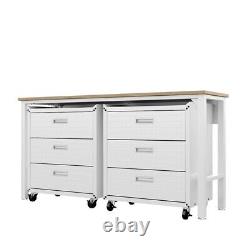 Armoire de garage et table de travail mobile, compacte et en trois parties, modèle 6.0, couleur blanche.