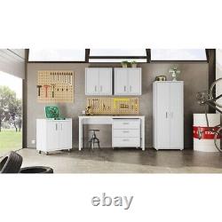 Armoire de garage et table de travail mobile, compacte et en trois parties, modèle 6.0, couleur blanche.