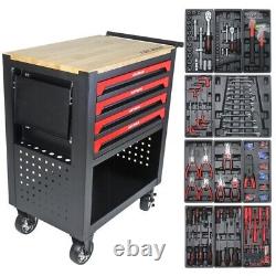 Armoire de rangement avec 4 tiroirs pour outils, boîte à outils, chariot roulant avec jeu d'outils et roues