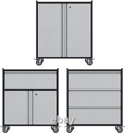 Armoire de rangement en métal pour garage 3 pièces, armoire de rangement en métal pour garage de 35 pouces de hauteur avec 1 tiroir