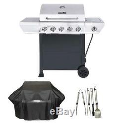 Barbecue Au Propane En Acier Inoxydable À 5 Brûleurs - Brûleur Latéral Avec Kit D'outils