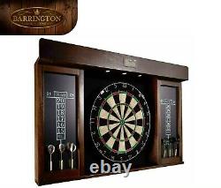 Barrington 40 Dart Board Cabinet Set, Led Lights, Steel Tip Darts, Brown USA