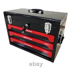 Boîte à outils Coffre à outils, Armoire de rangement d'outils à 3 tiroirs avec ensembles d'outils, noir