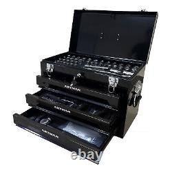 Boîte à outils à 3 tiroirs Armoire de rangement de coffre à outils Organisateur de mécanicien avec jeu d'outils