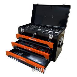 Boîte à outils à 3 tiroirs avec ensemble d'outils Orange