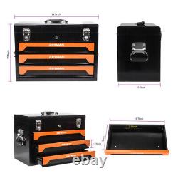 Boîte à outils à 3 tiroirs avec ensemble d'outils, armoire à outils verrouillable avec poignée noire et orange