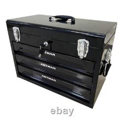 Boîte à outils à 3 tiroirs avec ensemble d'outils, armoire à outils verrouillable en acier avec poignée noire