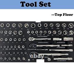 Boîte à outils à 3 tiroirs avec ensemble d'outils, armoire de rangement pour ensemble d'outils manuels à 3 niveaux de mécanicien