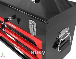 Boîte à outils à 3 tiroirs avec jeu d'outils, armoire à outils verrouillable avec poignée noir et rouge