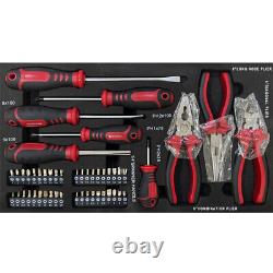 Boîte à outils en acier à 3 tiroirs, coffre à outils rouge avec serrure à clé et jeu d'outils noir