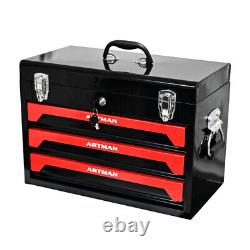 Boîte à outils en acier avec 3 tiroirs amovibles et boîte à outils avec ensemble d'outils à 4 tiroirs et chariot à outils avec serrure