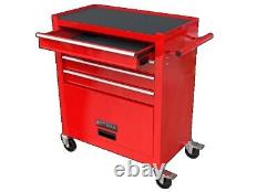 Boîte à outils roulante à 4 tiroirs avec chariot, armoire de rangement d'outils et coffre à outils avec ensemble d'outils rouge