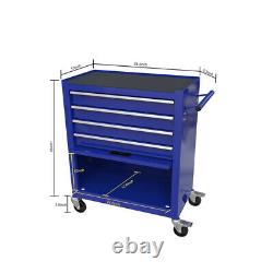 Boîte à outils roulante à 4 tiroirs, chariot de rangement d'outils, coffre à outils avec jeu d'outils bleu