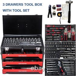 Cabinet à outils en acier avec coffre à outils à 3 tiroirs, L 19,7 po x l 10,6 po x H 13,8 po avec ensemble d'outils