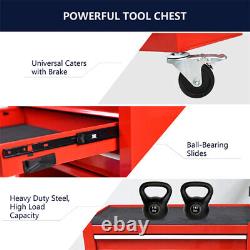 Chariot à outils roulant à 4 tiroirs, armoire de rangement d'outils, coffre à outils avec jeu d'outils rouge
