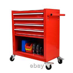 Chariot à outils roulant à 4 tiroirs, armoire de rangement d'outils, coffre à outils avec jeu d'outils rouge
