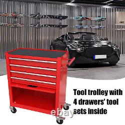 Coffre à outils roulant à 4 tiroirs avec cabinet de rangement verrouillable et ensembles d'outils