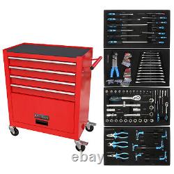 Coffret à outils roulant à 4 tiroirs avec armoire de rangement verrouillable et ensembles d'outils