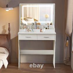 Coiffeuse Ensemble de table de maquillage avec miroir LED 2 tiroirs armoire blanche