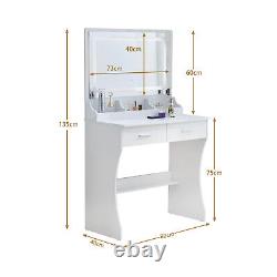 Coiffeuse Ensemble de table de maquillage avec miroir LED 2 tiroirs armoire blanche