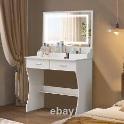 Coiffeuse Ensemble de table de maquillage avec miroir LED 2 tiroirs armoire blanche