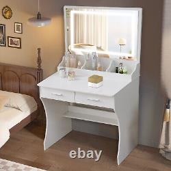 Coiffeuse Ensemble de table de maquillage avec miroir LED 2 tiroirs armoire blanche