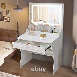 Coiffeuse Ensemble de table de maquillage avec miroir LED 2 tiroirs armoire blanche