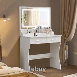 Coiffeuse Ensemble de table de maquillage avec miroir LED 2 tiroirs armoire blanche