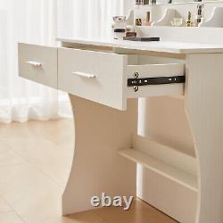 Coiffeuse Ensemble de table de maquillage avec miroir LED 2 tiroirs armoire blanche