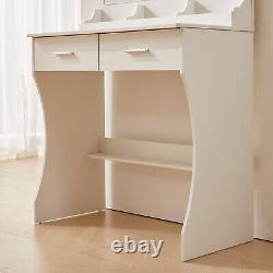 Coiffeuse Ensemble de table de maquillage avec miroir LED 2 tiroirs armoire blanche