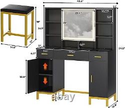 Coiffeuse avec miroir ouvrable Ensemble de coiffeuse avec 3 tiroirs et 2 armoires