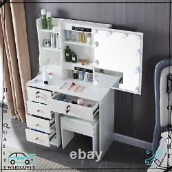 Coiffeuse de vanité avec table de maquillage, tabouret et miroir éclairé à LED