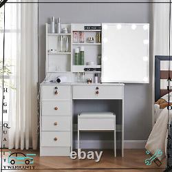 Coiffeuse de vanité avec table de maquillage, tabouret et miroir éclairé à LED