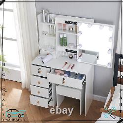 Coiffeuse de vanité avec table de maquillage, tabouret et miroir éclairé à LED