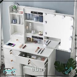 Coiffeuse de vanité avec table de maquillage, tabouret et miroir éclairé à LED