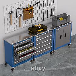 Combinaison de coffre à outils à 12 tiroirs avec dessus en acier inoxydable, 7 tiroirs à outils