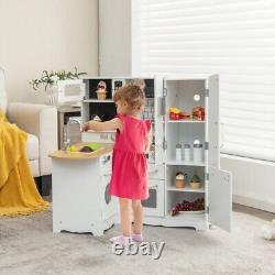 Cuisine d'angle en bois pour enfants avec ensemble de jeu, armoire de rangement, jouets de cuisine avec cuisinière
