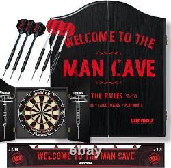 Ensemble cadeau pour le jeu de fléchettes Winmau Man Cave avec tableau de fléchettes, armoire à fléchettes et fléchettes