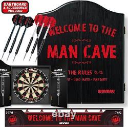 Ensemble cadeau pour le jeu de fléchettes Winmau Man Cave avec tableau de fléchettes, armoire à fléchettes et fléchettes