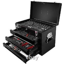 Ensemble d'outils de 439 pièces Aukfa Boîte à outils en acier à 3 tiroirs Kit d'outils de réparation automobile noir