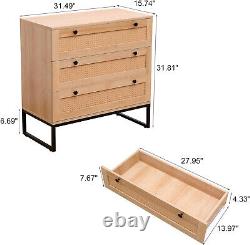 Ensemble de 2 commodes de rangement pour chambre en rotin avec 3 tiroirs et armoire - Commode en bois