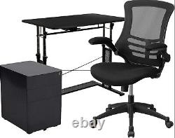 Ensemble de bureau 3 pièces avec bureau d'ordinateur ajustable, chaise de bureau et armoire de classement - Neuf