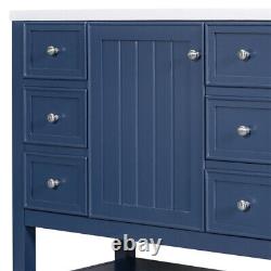 Ensemble de meuble de rangement pour lavabo de 36 pouces avec évier supérieur et 3 tiroirs et étagère ouverte - Bleu