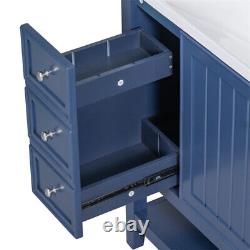 Ensemble de meuble de rangement pour lavabo de 36 pouces avec évier supérieur et 3 tiroirs et étagère ouverte - Bleu