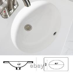 Ensemble de meuble de salle de bain blanc avec vanité de 24 pouces, armoire, vasque en résine, robinet en acier inoxydable, et drain.